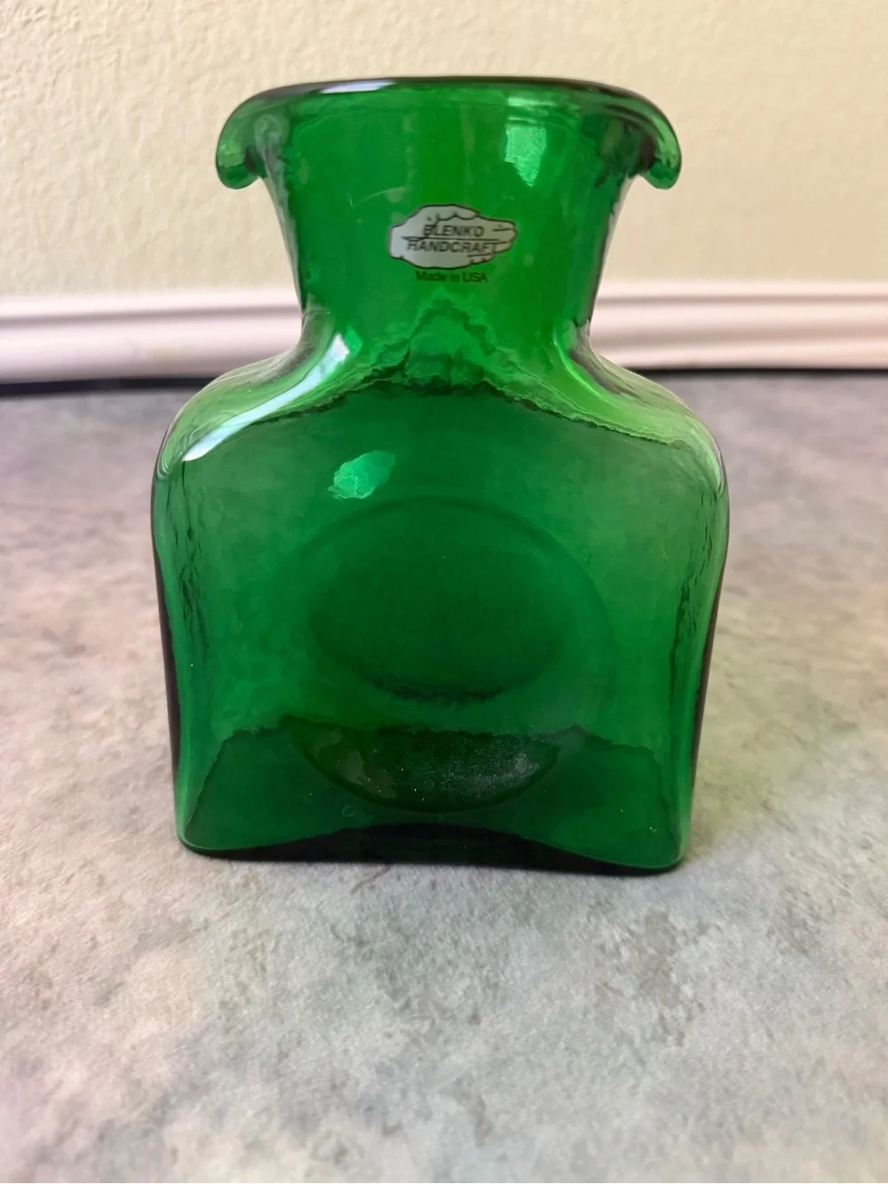 Blenko Green Handcrafted Square Glass Accent Vase